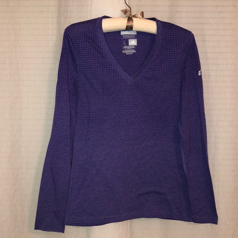 adidas L Purple Climacool Aeroknit Workout Thermal Long Sleeve V Neck Top